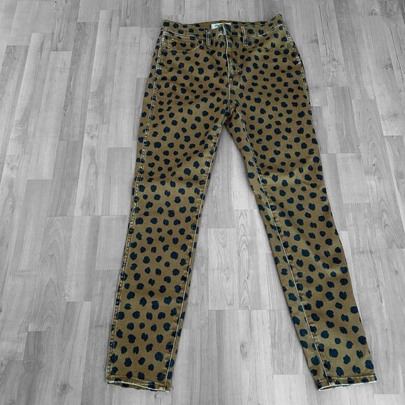 Madewell 10" High Rise Mid-Rise Skinny Jeans Painted Spots Leopard Size 28 - Picture 2 of 7